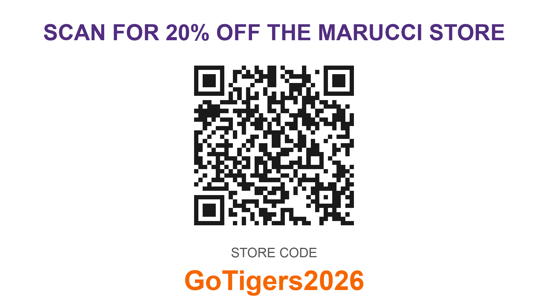 Scan for 20% off the Marucci store, store code GoTigers2026